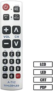 Gvirtue Big Button Universal Remote Control A-TV2, Initial Setting for Lg, Vizio, Sharp, Zenith, Panasonic, Philips, RCA - Put Battery to Work, No Program Needed
