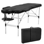 ACi Aluminium Massage Table 73 Inch Professional Portable Height Adjustable 3 Folding Massage Bed with Carrying Case, Beauty Spa Bed, Facial Salon Cradle Bed Tattoo Bed (Black)