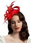 Cizoe Kentucky Derby Fascinators for Women High Tea Party Hat Wedding Cocktail Flower Headware with Mesh and Feathers, Y-red, One Size