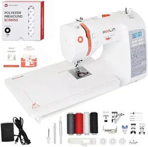 Poolin EOC02 Sewing Machine,Computerized Full Featured Machine Sewing with 200 Stitches,7 Feet,Wide Table,Sewing Machine for Beginners, Prewound Bobbins 144pcs 75D/2(60WT) Polyester Bobbin Thread