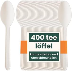 HAAGO 400 Teelöffel Bioplastik-Besteck - Biologisch Abbaubar (Weiß, 12,5 cm) - Mehrwegbesteck für Kaffee, Dessert, EIS