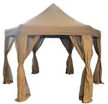 KEXMY Garden Classics® HORWOOD GARDEN METAL FRAME POP UP FOLDING HEXAGONAL GAZEBO BEIGE FABRIC 3.6M X 3M WITH NET CURTAINS