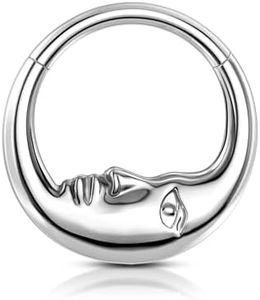 COCHARM G23 Solid Titanium Septum Ring 16G 10MM Septum Jewelry Moon Face Helix Daith Earrings for Women Surgical Steel Helix Daith Piercing Jewelry Surgical Steel Hypoallergenic