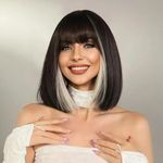 Queentas 13 Inch Black Gray Mix Hair Wig for Women Full Head Straight Short Bob Synthetic Diwali Wigs with Bangs