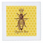 3dRose Stately Queen Bee with Royal Crown Over Yellow Honeycomb - Quilt Square, 10 by 10-Inch (qs_219442_1)