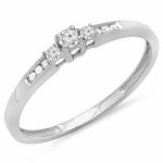 0.15 Carat (ctw) 10k White Gold Round Diamond Ladies Bridal Promise 3 Stone Engagement Ring (Size 7)