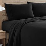 Flannel Sheets Warm and Cozy Deep Pocket Breathable All Season Bedding Set with Fitted, Flat and Pillowcases, King, Black