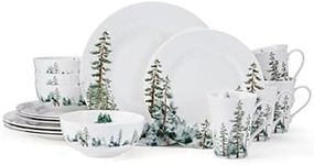 Mikasa Watercolor Forest Bone China Lightweight Chip Resistant 16 Piece Dinnerware Set, Service for 4, White