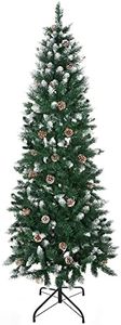 HOMCOM Árbol de Navidad Artificial de Nieve 180 cm con 508 Ramas Realistas 49 Piñas Base Plegable y Soporte de Acero para Decoración de Interiores Ø73x180 cm Verde Blanco