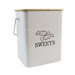 Gdfjiy Candy Jar for Kitchen Counter, White Metal Candy Can Candy Tin with Airtight Bamboo Lid & Portable Handles, Candy Buffet, Party Table - Food Storage Canisters for Candies, Cookies, Sugar Cubes,