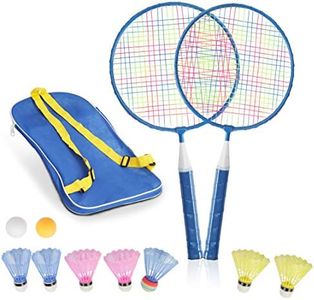 Badminton Rackets for Children,12 in 1 Shuttlecocks Racquet Sports Set w/Lightweight Carrying Bag for Kids Professionals Beginner Players Indoor Outdoor Sport Game (BLUE-01)