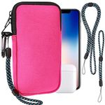 Phone Sock, Universal Shock & Impact Resistant Neoprene Phone Pouch with Carabiner and Lanyard Strap Phone Sleeve Case for Hiking & Travelling Phone Bag Fits Phones up to 7 Inches, Rose Red