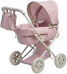 Olivia's Little World Buggy-Style Baby Doll Stroller with Retractable Canopy, Storage Underneath, Detachable Bassinet, Travel Nursery Bag, Comfortable to Push, Pink and Gray