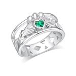 Irish Claddagh Rings for Women 925 Sterling Silver Claddagh Heart Birthstone Ring Size 8(Inner Diameter 0.71inch) Traditional Irish Friendship Love Marriage Ring Jewelry for Women Girls