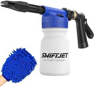 SwiftJet Car Wash Foam Gun + Microfiber Wash Mitt - Car Foam Sprayer - Car Wash Kit - Foam Cannon Garden Hose Sprayer - - Car Accessories for Men - Snow Foam Blaster (Blue Foam Gun with Mitt)