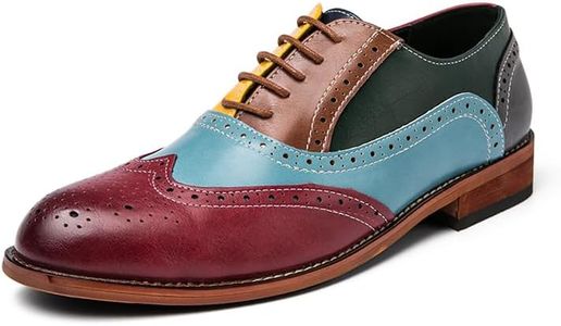 HuitJours Men Oxford Dress Shoes Multicolor Brogues Wing Tips Lace Up Patchwork Two Tone Color Matching Punched Round Toe, A-multicolor, 9.5