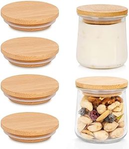 Oui Yogurt Jar Lids, Oui Yogurt Bamboo Jar Lids Set, Wooden Lids for Oui Yogurt Jars, Oui Yogurt Jars Lids with Silicone Sealing Rings, Cookie Glass Storage Lids, 4 Pack