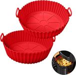 RANUR Washable Air Fryer Silicone Pot with Ear Handles, Air Fryer Liner Silicone Baking Tray Easy to Clean, 6.5 in Bottom, Nonstick Reusable Air Fryer Basket, Heat Resistance 1 Piece (Red)