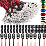 RUNCCI-YUN 60pcs 5mm prewired led，LED Diodes Light 12V 20cm Pre Wired led（Ultra Bright)+ 60Pcs 5mm Plastic LED Holder + 9V Battery Holder Clip Cable for model railway