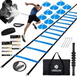 HERUAI Agility Ladder Speed Training Equipment Set, 20ft Speed Ladder, 10 Speed Cones, Running Parachute, Headbands, Jump Rope, Football Basketball Soccer Training Equipment for Kids Youth Adults