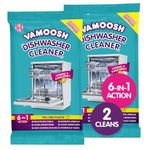 Vamoosh 6 in 1 Dishwasher Cleaner 2 x Cleans - Deep Cleaner, Limescale Remover, Odour Eliminator, Grease Remover - Dishwasher Cleaner Deep Clean Performance, Less Plastic, Citric Acid