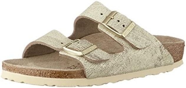 Birkenstock Womens Arizona Suede Leather Sandals Narrow Washed Metallic Cream Gold size EU 40 - UK L7