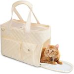 SIVEIS Pet Carrier for Cats and Dogs Up to 6 Lbs - Airline Approved, Cat Carrier Soft, Dog Carrier with Sponge Layer Support That Maintains Shape, Beige