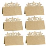 60Pcs Christmas Kraft Table Cards Name Place Cards Foldable Dinner Table Cards Hollow Seat Cards Greeting Cards Table Number Card Writable Printable for Wedding Xmas Birthday Party Decoration