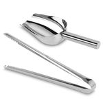 Stainless 6oz Ice Scoop + Ice Tongs Set, Multifunctional Food Coffee Sugar Candy Sweet Clip for Bar, Wedding, Parties, and Kitchen