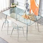 63 Inch Glass Dining Table Set for 4, Modern Kitchen Dining Table and Chairs Set for 4 with Clear Acrylic Dining Chairs,5 Piece Dining Table Set for Living Room Kitchen