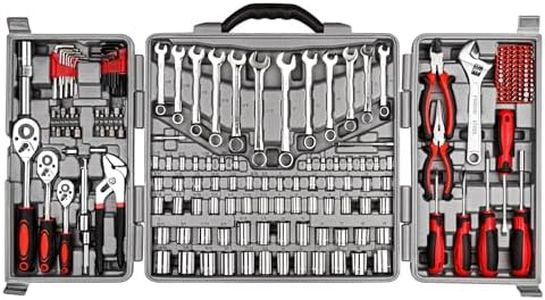 CARTMAN 205 Piece Tool Set Ratchet Wrench with Sockets Kit in Plastic Toolbox Red
