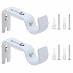 【2 Pack】Adjustable Curtain Rod Brackets Set, 2Pcs Adjustable Heavy Duty Metal Curtain Pole Holder , Hardware Window Curtain Rod Support Hanger for 1 Inch Rod (White)