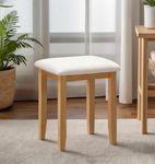 Hallowood Furniture Aston Beige Dressing Table Wooden Stool, Foot Stool with Padded Seat, Shoe Changing Stool, Dressing Table Stool for Bedrooms & Living Room