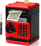 Electronic Piggy Bank for Kids, Money Bank with Password/Cute Mini ATM Piggy Bank Coin Can, Auto Scroll cash Safe Box, Great and Practical Birthday Gifts for Boys & Girls (Black and Red)