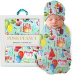 Posh Peanut Baby Swaddle Blanket & Beanie - Matching Newborn Swaddle Set, Doubles As Receiving Blanket or Nursing Cover (Happy Birthday)