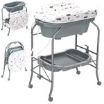 Maxmass 4-in-1 Baby Changing Table, Portable Infant Diaper Care Station with PVC Pad, Bath Tub, Storage Tray and Lockable Wheels, Folding Newborn Dresser Nappy Changer (Grey)