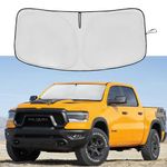 Windshield Sun Shade for Dodge RAM 1500 2019-2024 Double Layer 240T Front Window Shade Custom Fit RAM 1500 RegularCab QuadCab CrewCab MegaCab Sun Visor Foldable Shade Blocks UV Rays Car Accessories