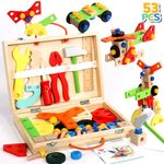 Montessori Construction Toys for 3 4 5 Year Old Boys Wooden Kids Tool Building Set Toddler Toy Box Pretend Play Stem Toy Fine Motor 3 4 5 Year Old Boys Girls Christmas Birthday Gift (Color Random)