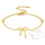 Senteria Gold Bracelet for Women 14K Gold Bow Bracelet Shiny Crystal Diamond Heart Bracelet Dainty Adjustable Gold Bracelet for Women Girls