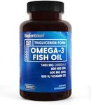 BioEmblem Omega-3 Fish Oil 2000mg - Small Size Softgels, High Absorption Form, Sustainable - 1400mg EPA &DHA Plus Vitamin D3, Non-GMO, Heart, Joint, & Brain Health Fish Oil Supplement, 120 Ct