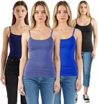 Emmalise Women's Basic Short Camisole Adjustable Strap Layering Cami Tank Top (4Pk Dm Blue, Royal, Navy, Black, Small)