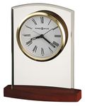 Howard Miller Marcus Table Clock 645-580 – Beveled Glass Arch, Satin Rosewood Finished Base, Polished Gold-Toned Bezel, Modern Decor, Quartz & Alarm Movement