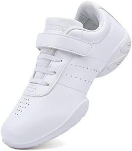 BAXINIER Girls White Cheerleading Dance Shoes Athletic Training Tennis Breathable Youth Competition Cheer Sneakers - White 5 Big Kid