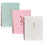 3 PCS Women's Aesthetic Spiral Notebook, Hardcover College Straight Line Horizontal Line Notebook, Cute journaling notebook with Large Pocket Lined Pages, Men's and Women's Note Books, 3 Colors