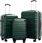 Coolife Luggage Expandable(only 28") Suitcase 3 Piece Set with TSA Lock Spinner 20in24in28in (dark green)