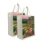 Sangra Canvas Reusable Bags for School, College, Lunch Bag for Office for Men and Women (Pack of Two) (Village)