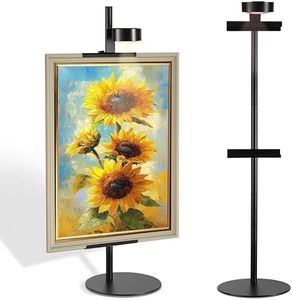 NKJIH Adjustable Desktop Photo Frame Stand with Magnetic Wall Painting Light, Holds Picture Frames up to 30 Inch,with Rechargeable Battery,Metal Vertical Stand with 3 Color Temperature & 13RGB Poster Lights, for Displaying Picture Frames, Artworks (2, Black, 30 inch)
