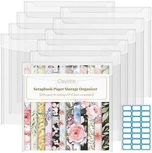 Csyidio 10 PCS 12 x 12 Inch Scrapbook Paper Storage Organizer with Label Stickers, Clear Paper Storage Bag for Holding Scrapbook Paper Pad, Vinyl Paper, Photos and Paper File Enclosed Storage