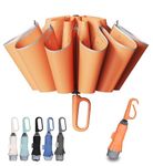TUMAAOTU Compact Inverted Umbrella with Never Forget Carabiner Handle - Travel Umbrella Windproof Strong, Reverse Umbrellas for wind rain, Auto Open Close, 10 Rib Durable Frame for Women Men (Orange)