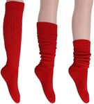 Women's Extra Long Heavy Slouch Cotton Socks Made in USA Size 9 to 11 (3 Pairs - Red)